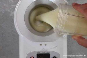 Zitronensorbet in Eismaschine füllen