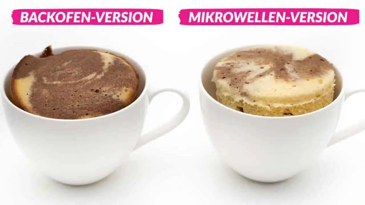 Vergleich Tassenkuchen Mikrowelle und Ofen Version