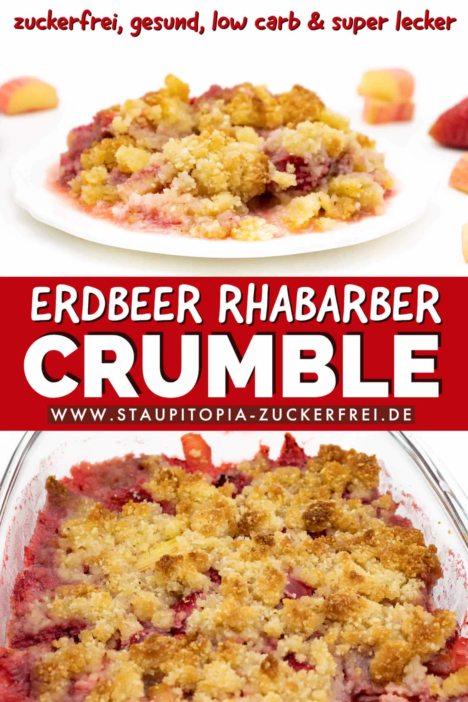 Low Carb Erdbeer Rhabarber Crumble ohne Zucker selber machen