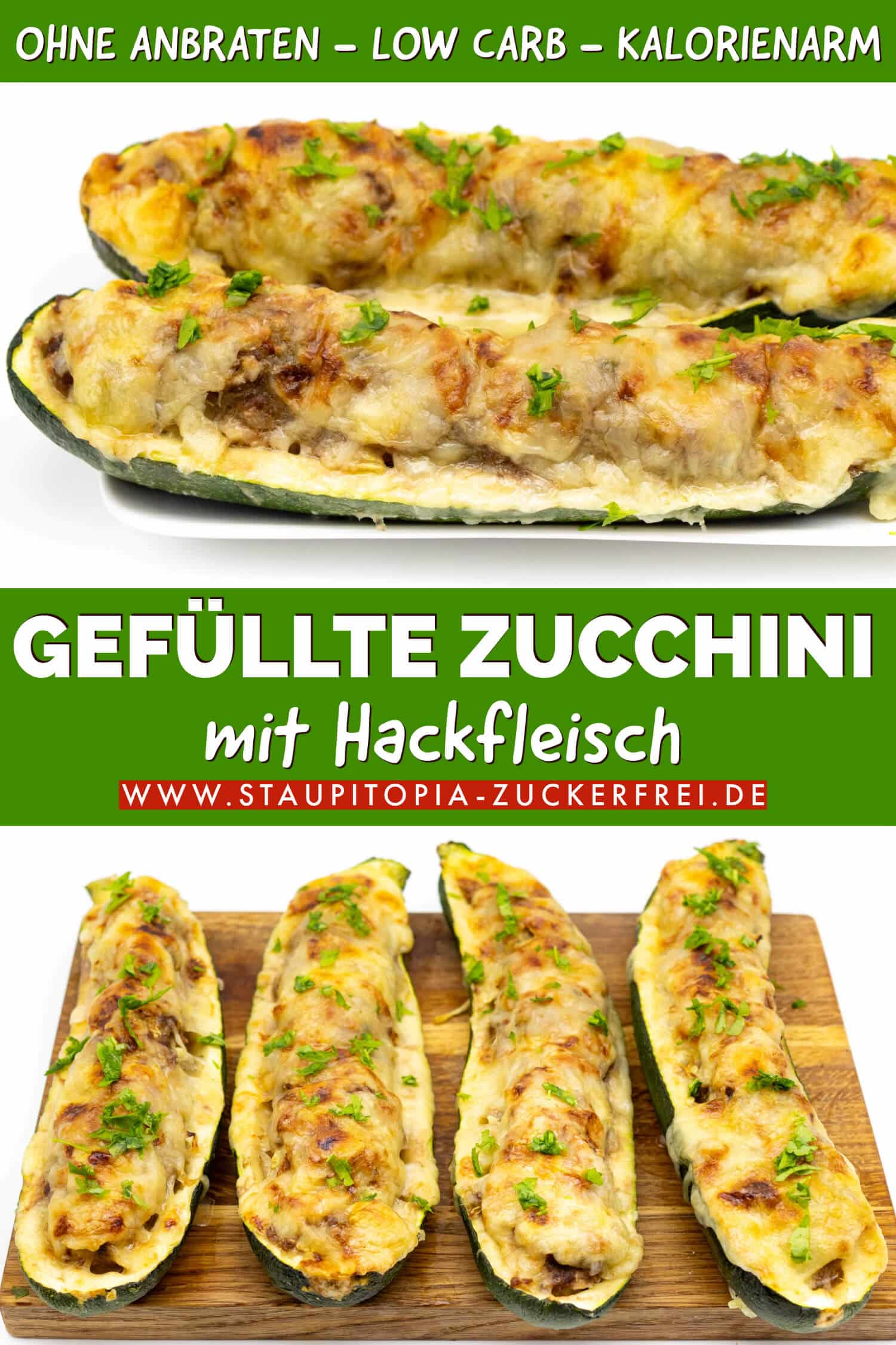 Low Carb gefüllte Zucchini mit Hackfleisch Rezept