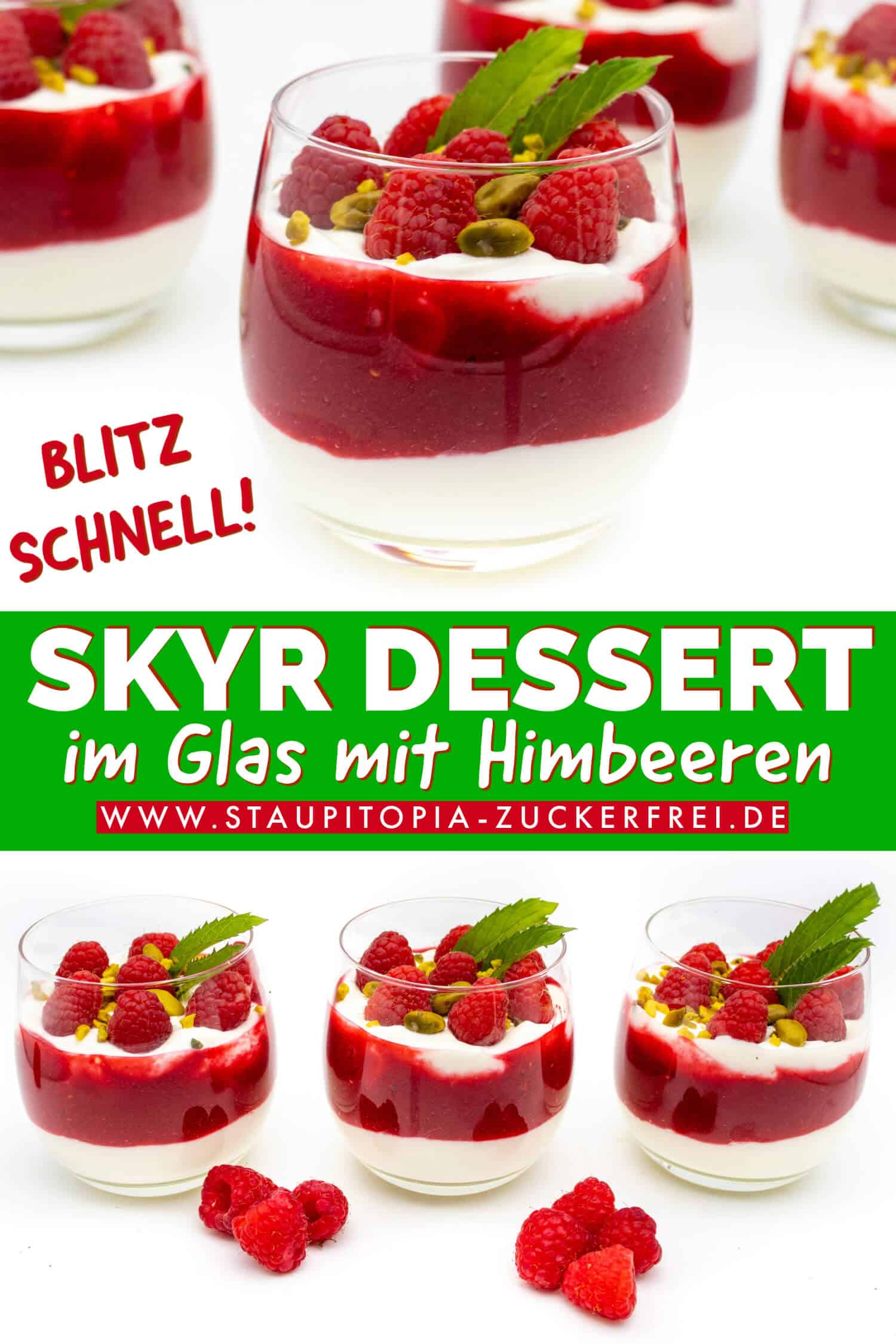 Skyr Dessert im Glas mit Himbeeren ohne Zucker Rezept