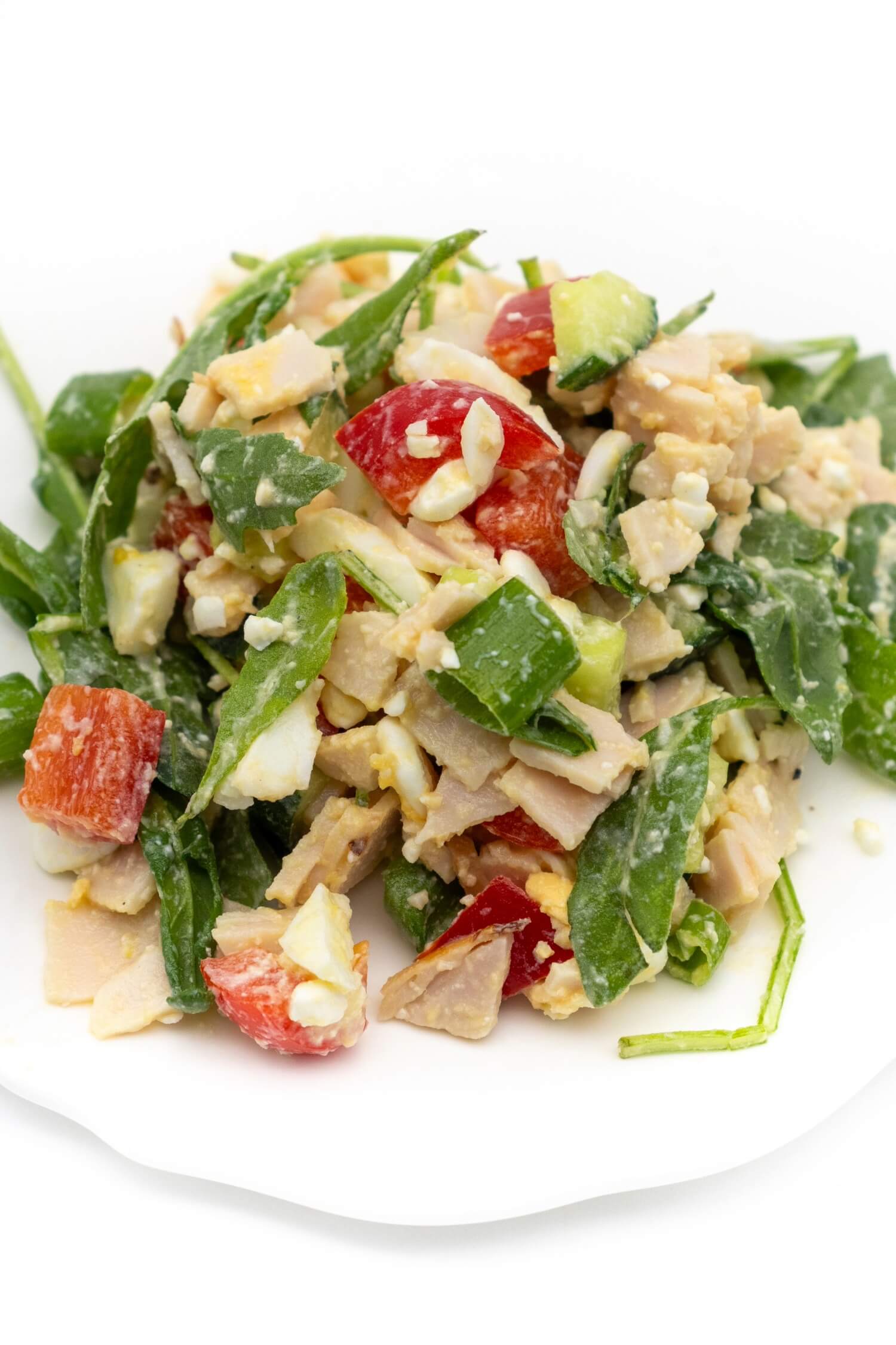 High Protein Salat mit Hähnchen, Ei und Hüttenkäse