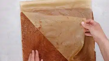 Schoko Biskuitrolle ohne Zucker: Stürzen