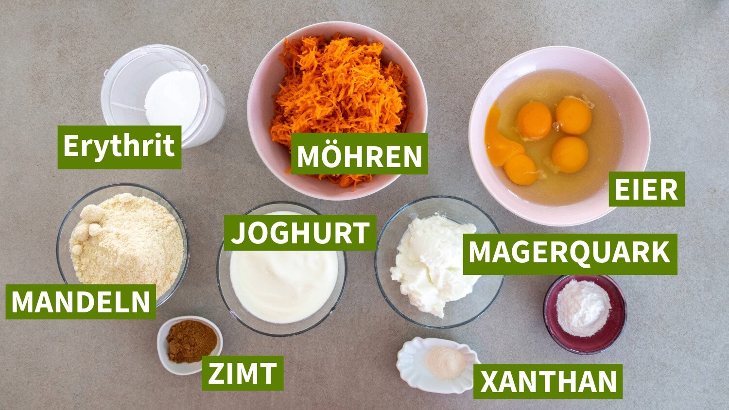 Kalorienarmer Möhrenkuchen ohne Zucker Zutaten